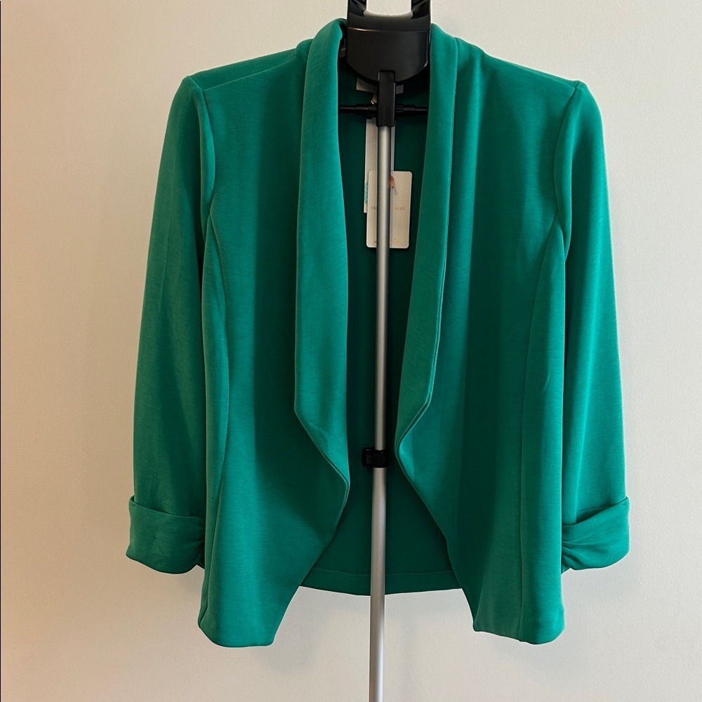 Skies Are Blue Emerald Green Open Front Blazer